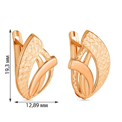 Сережки з гравіюванням з червоного золота (арт. 107679)