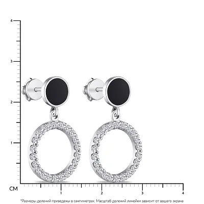 Срібні сережки-пусети з емаллю та фіанітами (арт. 7518/2492реч)