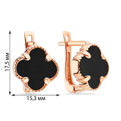 Золотые серьги &quot;Клевер&quot; с ониксом (арт. 106087/15о)