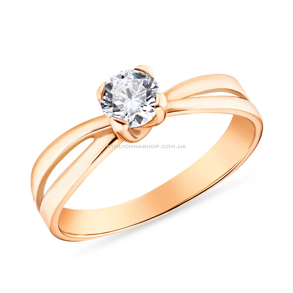 Кольцо для помолвки из красного золота с фианитом (арт. 153842)
