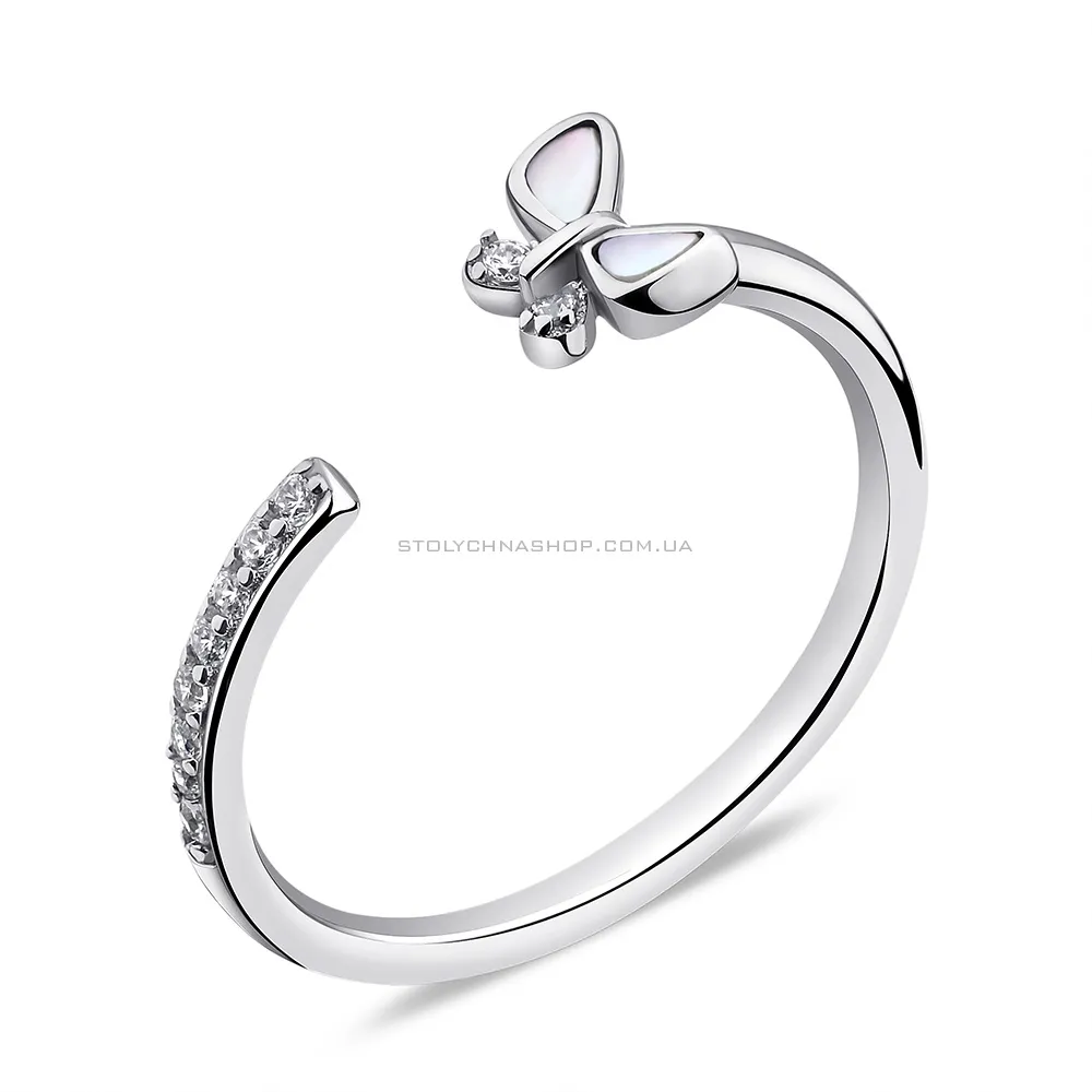 Кольцо из серебра Бабочка с перламутром и фианитами (арт. 7501/6595п) - цена