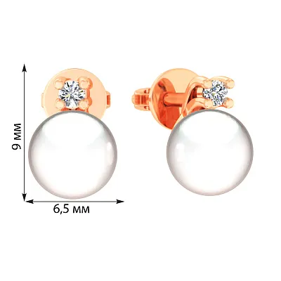 Золоті сережки з перлинами і з діамантами  (арт. Т011292)