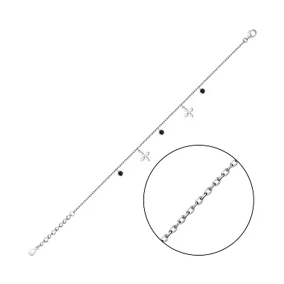 Серебряный браслет с подвесками и черными фианитами (арт. 7509/3781ч)