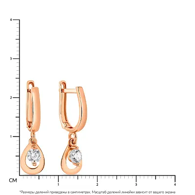 Золотые сережки-подвески с фианитами (арт. 107652)