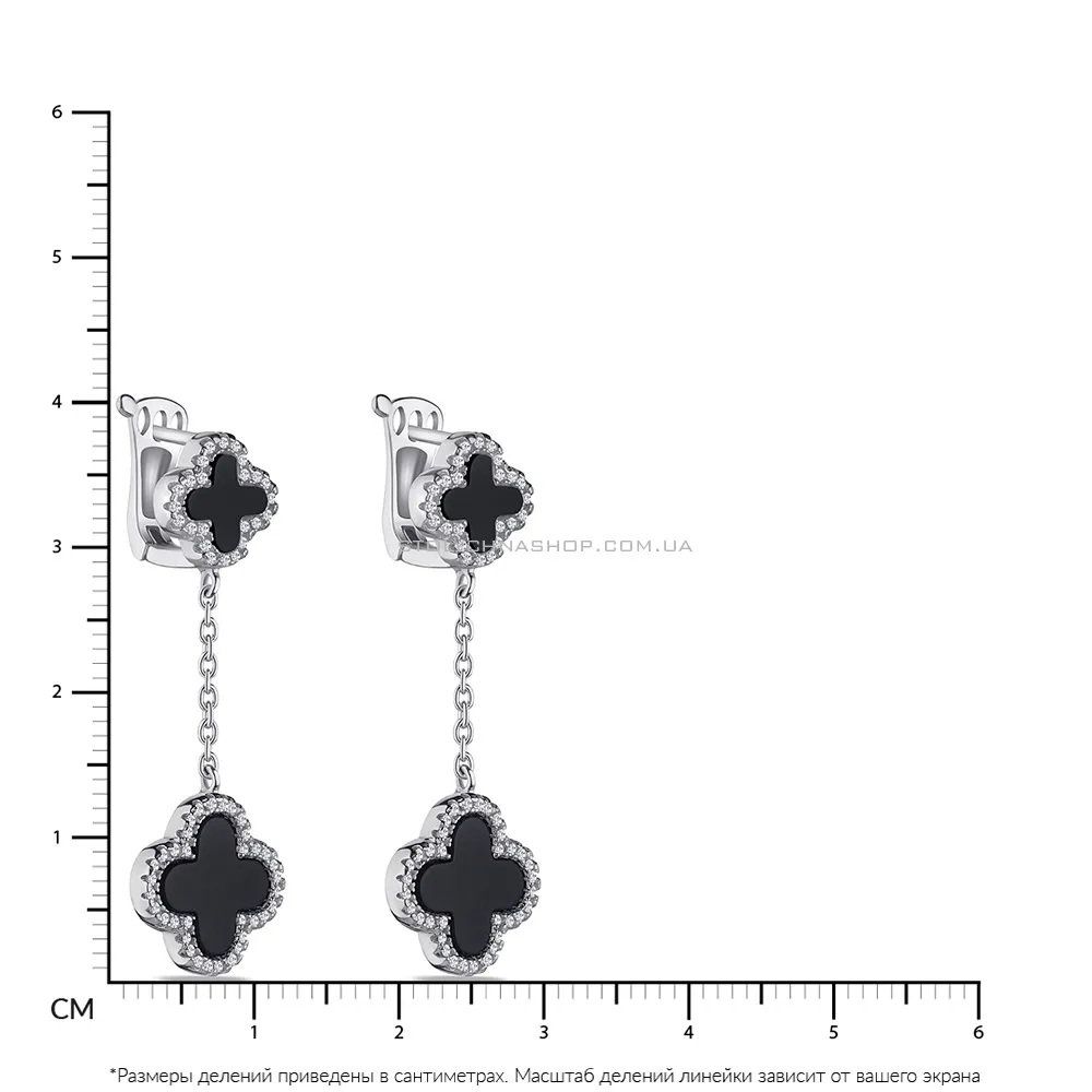 Сережки-підвіски зі срібла "Клевер" з оніксом  (арт. 7502/3219о)