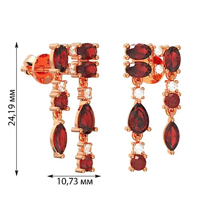 Золоті сережки з гранатом і фіанітами (арт. 110858Пкф)