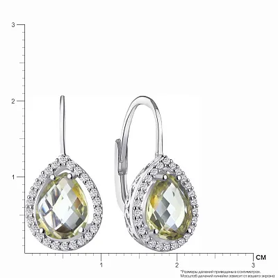 Срібні сережки з кварцом і фіанітами (арт. 7002/3481Пкж)