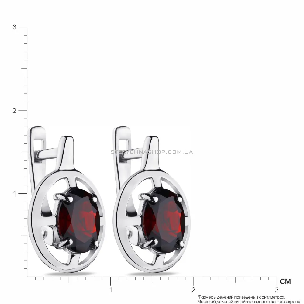 Срібні сережки з червоним гранатом (арт. 7002/4048Г) - 2 - цена