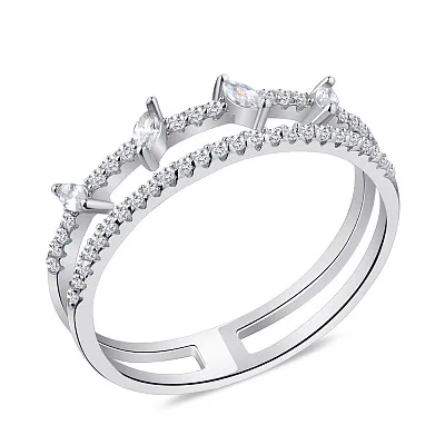 Двойное серебряное кольцо с фианитами разной формы  (арт. 7501/5908)