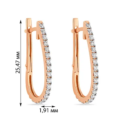 Сережки из красного золота с дорожками из фианитов (арт. 110101)