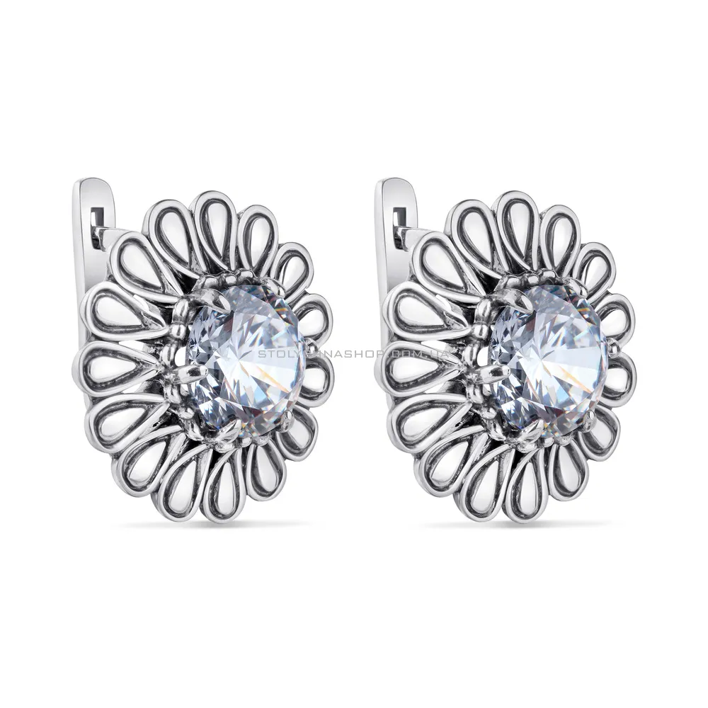 Сережки «Цветы» из серебра с фианитами (арт. 7902/1113064)