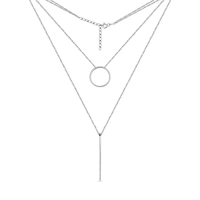 Подвійне кольє зі срібла &quot;Геометрія&quot; без каміння Trendy Style (арт. 7507/1487)