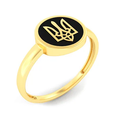 Золотое патриотическое кольцо с эмалью  (арт. 141203жеч)