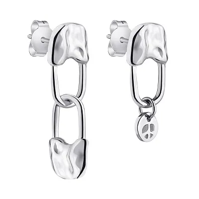 Асиметричні сережки-пусети срібні без каміння Trendy Style (арт. 7518/6138)