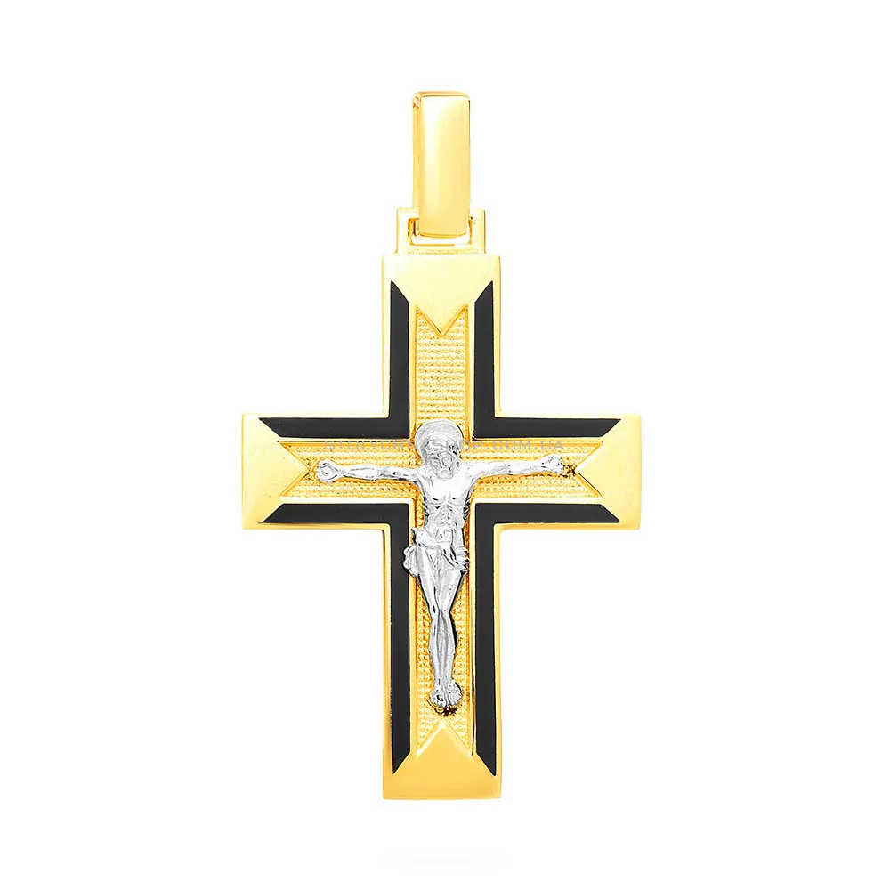Хрестик з жовтого золота з чорною емаллю (арт. 505013жч)