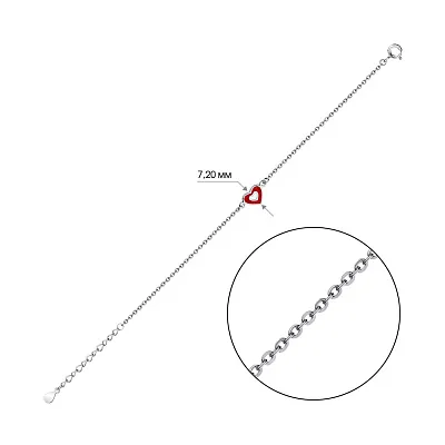 Браслет срібний "Серденько" з червоною і білою емаллю  (арт. 7509/3242ебк)