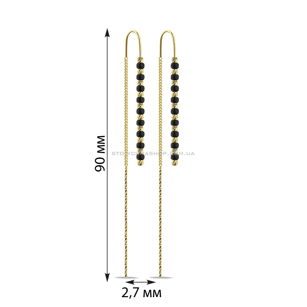 Серебряные серьги-протяжки с желтым родированием и ониксом (арт. 7502/9338жо) - 2 - цена