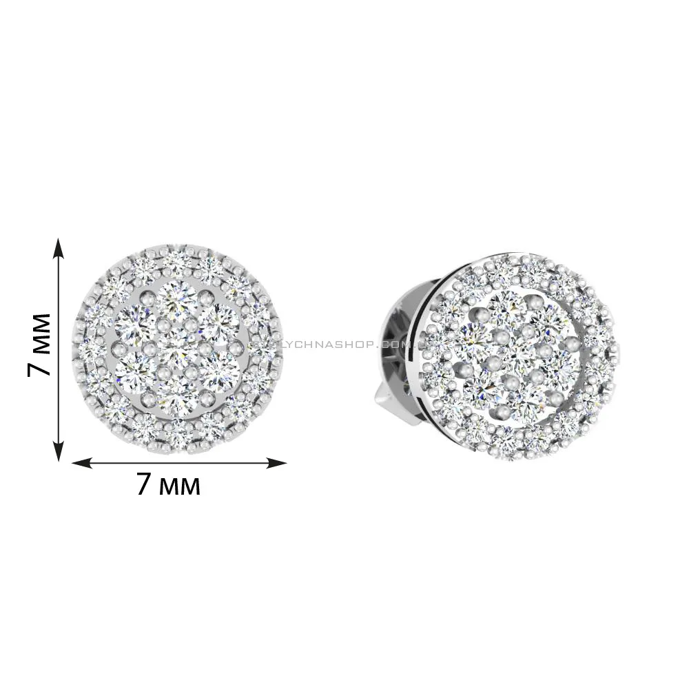 Сережки-пусети з білого золота з діамантами  (арт. Т011444030б) - 7 - цена