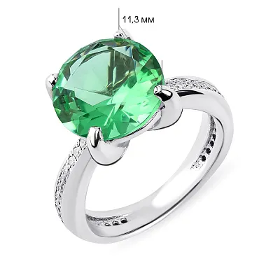Серебряное кольцо с зеленым кварцем и с фианитами  (арт. 7001/3074Пкз)