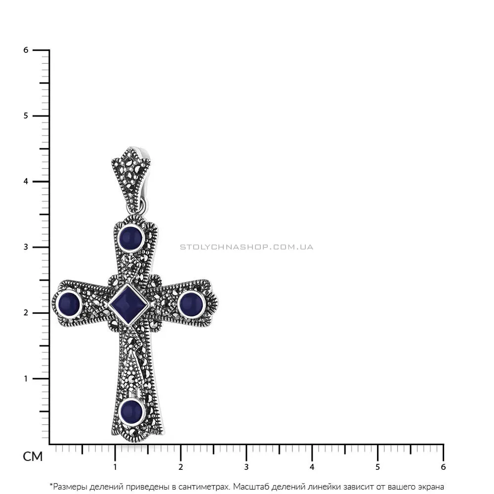 Срібний хрестик з оніксом та марказитами (арт. 7403/2867мркос)