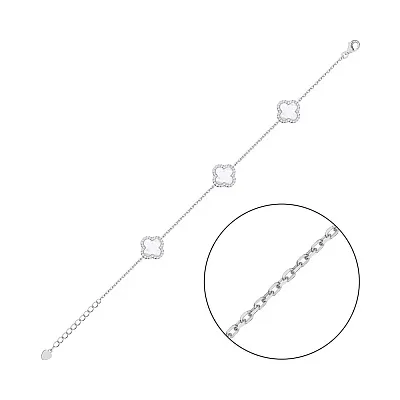 Браслет зі срібла Клевер з перламутром і фіанітами (арт. 7509/4225/10п)