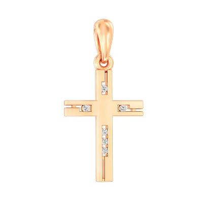 Крестик из красного золота с фианитами (арт. 440635)
