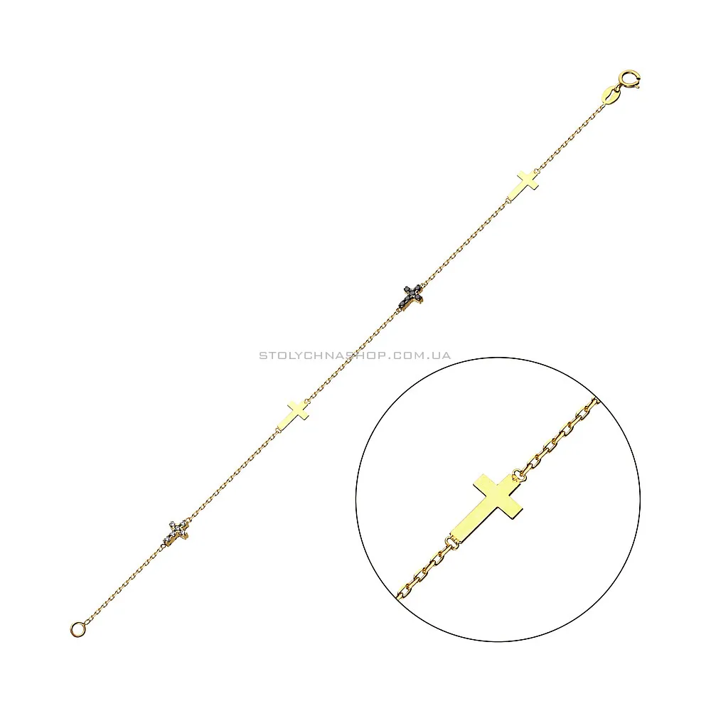 Золотой браслет «Крестики» с фианитами (арт. 322165жч) - цена