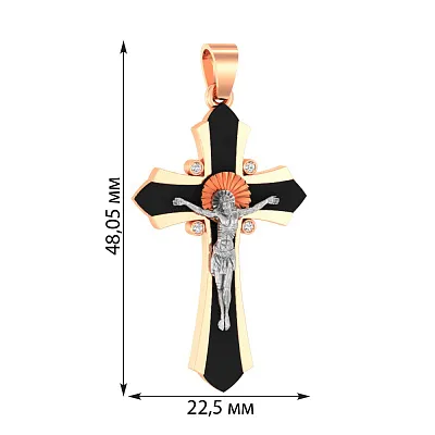 Золотий натільний хрестик з розп'яттям та фіанітами (арт. 501044ч)