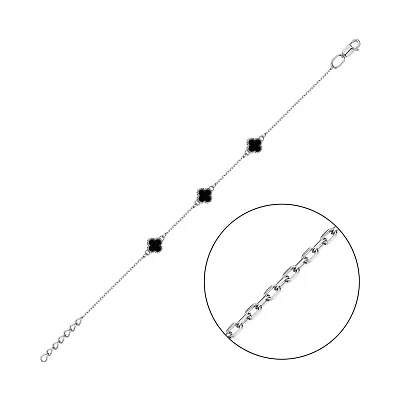 Серебряный браслет Клевер с ониксом (арт. 7509/632/6обрп)