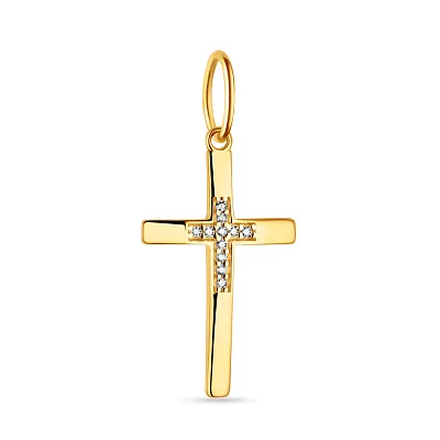 Крестик золотой в желтом цвете металла с фианитами  (арт. 424519ж)