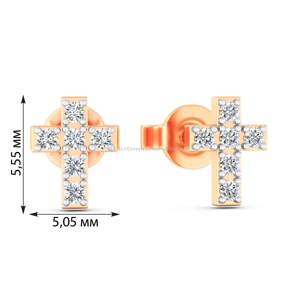 Золотые пусеты с крестиками с бриллиантами  (арт. Т011770010) - 2 - цена