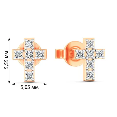 Золотые пусеты с крестиками с бриллиантами  (арт. Т011770010)