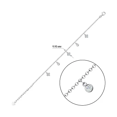 Браслет серебряный с подвесками и с фианитами  (арт. 7509/3045)