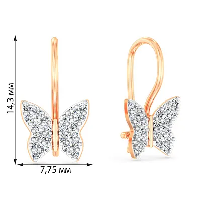 Золотые сережки Бабочки с фианитами (арт. 110042)