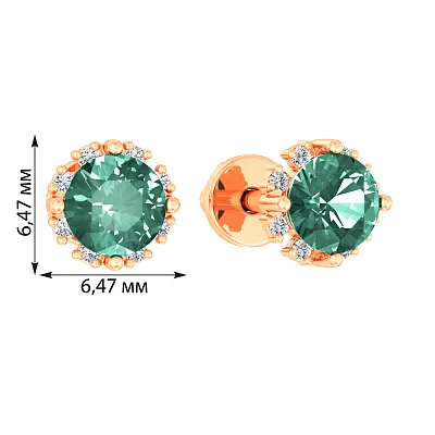 Золоті сережки-пусети з кварцом і фіанітами (арт. 110637Псз)