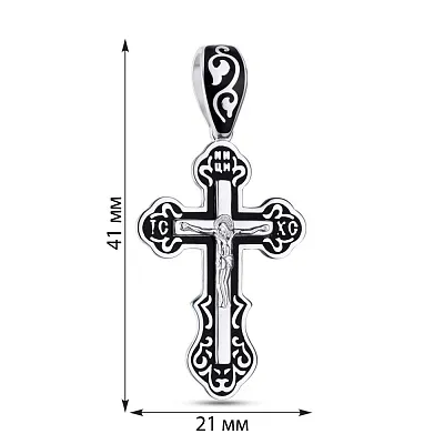 Срібний натільний хрестик з розп'яттям та емаллю (арт. 7504/33122еч)