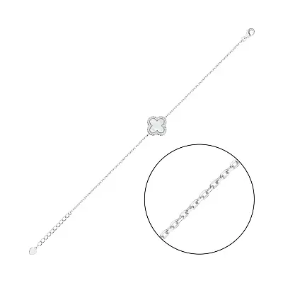 Срібний браслет Клевер з перламутром та фіанітами (арт. 7509/4080/15п)