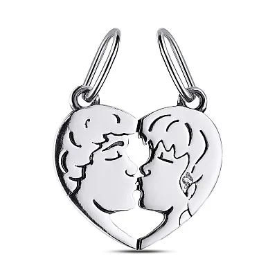 Серебряная парная подвеска «Влюбленные сердца» (арт. 7903/3166-ч)