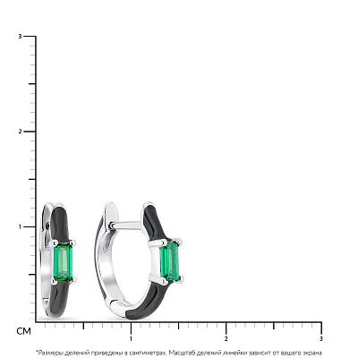 Серьги-кольца из серебра с черной эмалью и зелеными альпинитами  (арт. 7502/4638/10еч)
