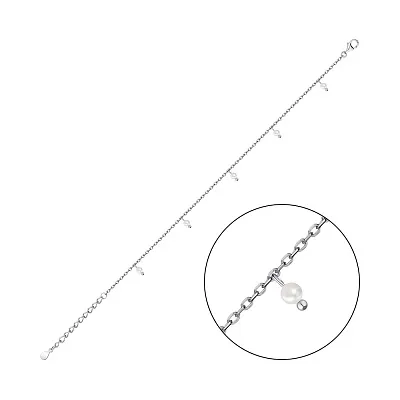 Серебряный браслет с подвесками из жемчуга (арт. 7509/3968жб)