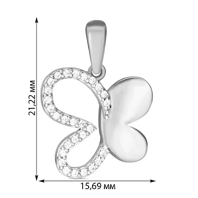 Підвіска з білого золота «Метелик» з фіанітами (арт. 421516б)