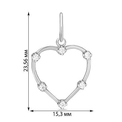 Підвіска «Серце» з білого золота з фіанітами (арт. 423554б)