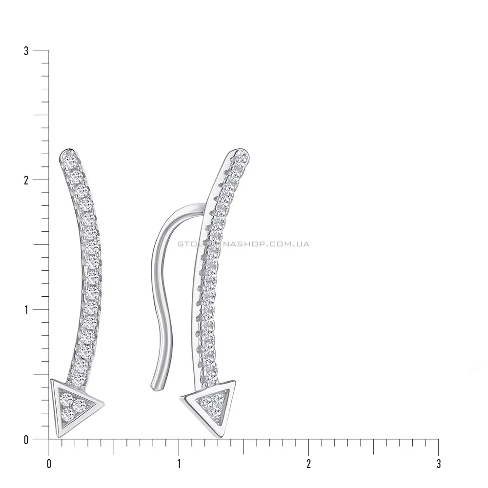 Срібні сережки-клаймбери з фіанітами (арт. 7502/3806) - 2 - цена