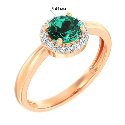 Золотое кольцо с зеленым кварцем и фианитами  (арт. 141152Пз)