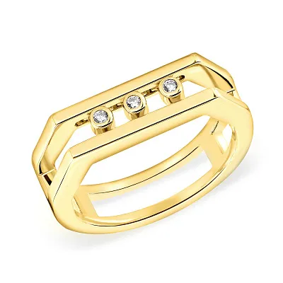 Серебряное кольцо с фианитами и с желтым родированием  (арт. 7501/5571ж)