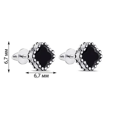 Серебряные серьги Клевер с ониксом (арт. 7518/2065)