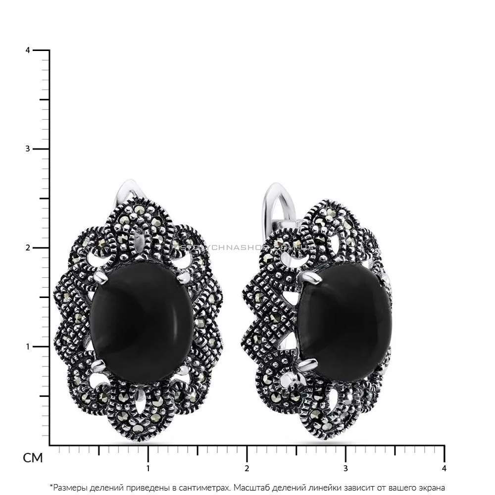 Серебряные сережки с черным ониксом  (арт. 7402/3751мрко)