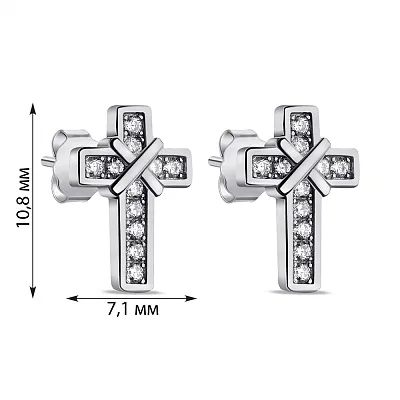 Сережки-пусети Хрестики зі срібла з фіанітами (арт. 7518/6728)