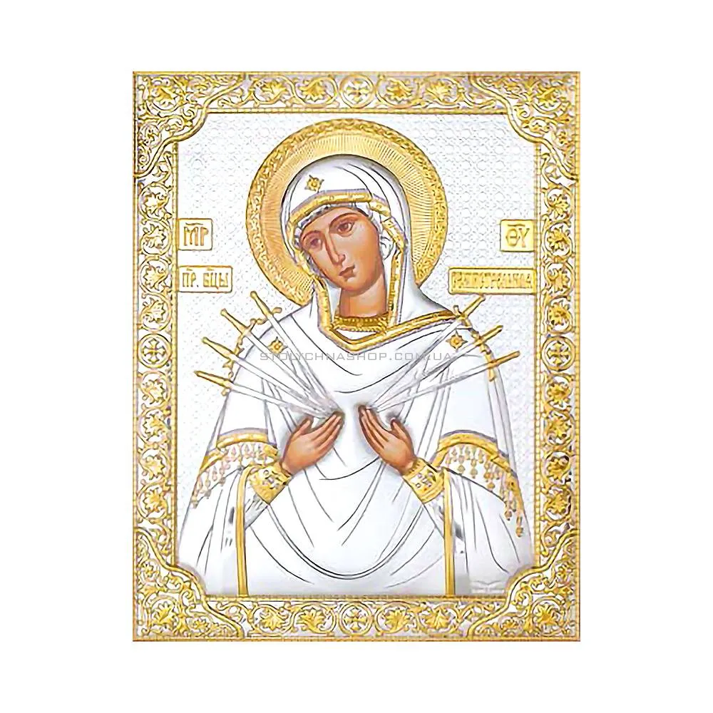 Срібна ікона Божа Матір Семистрільна (124х164 мм) (арт. P-4/006G/K.SC) - цена