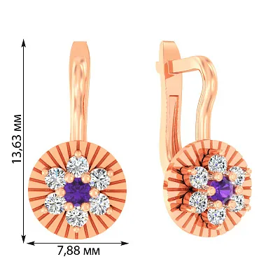 Детские золотые серьги с белыми и фиолетовыми фианитами (арт. 110510ф)